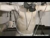 Masochist man getting tortured